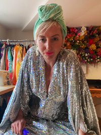Silver Metallic Holographic/  Sequin Kaftan Gown / Dress
