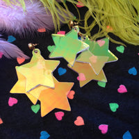 Radiant Stars Holographic Earrings, Laser Cut Acrylic, Plastic Jewelry