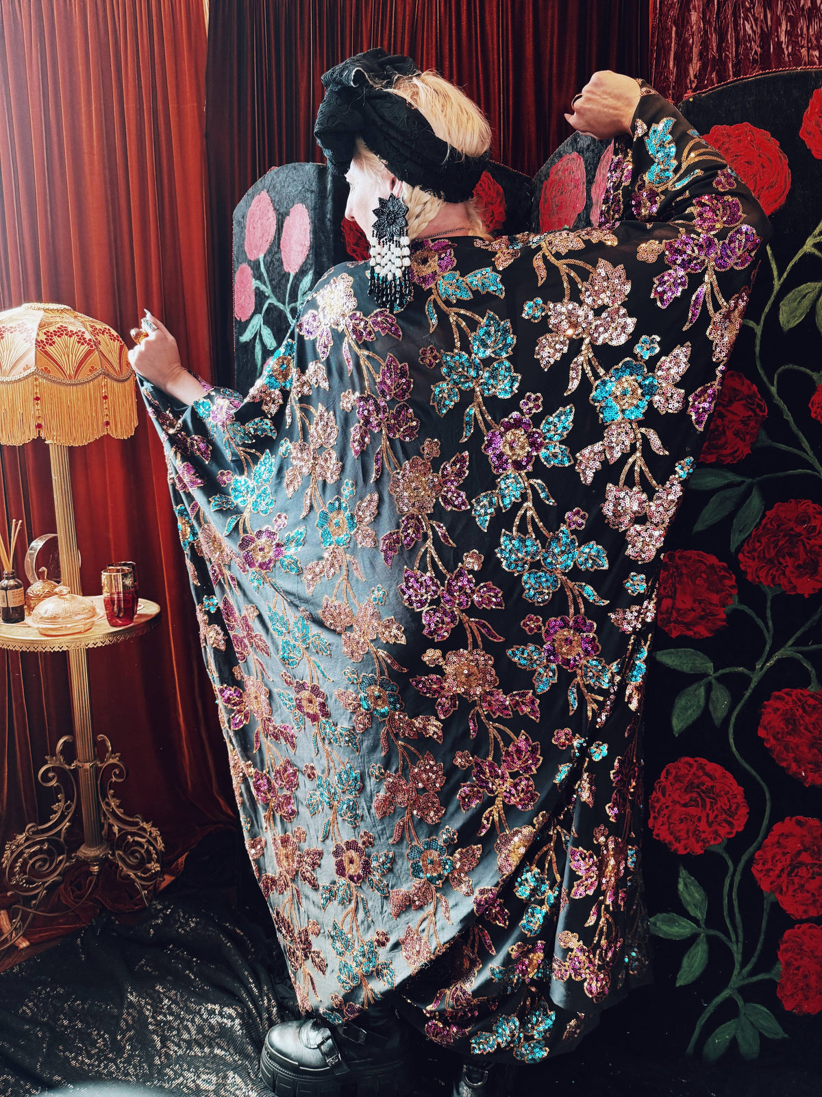 Enchanted Blossom Sequin V-Neck Kaftan Gown