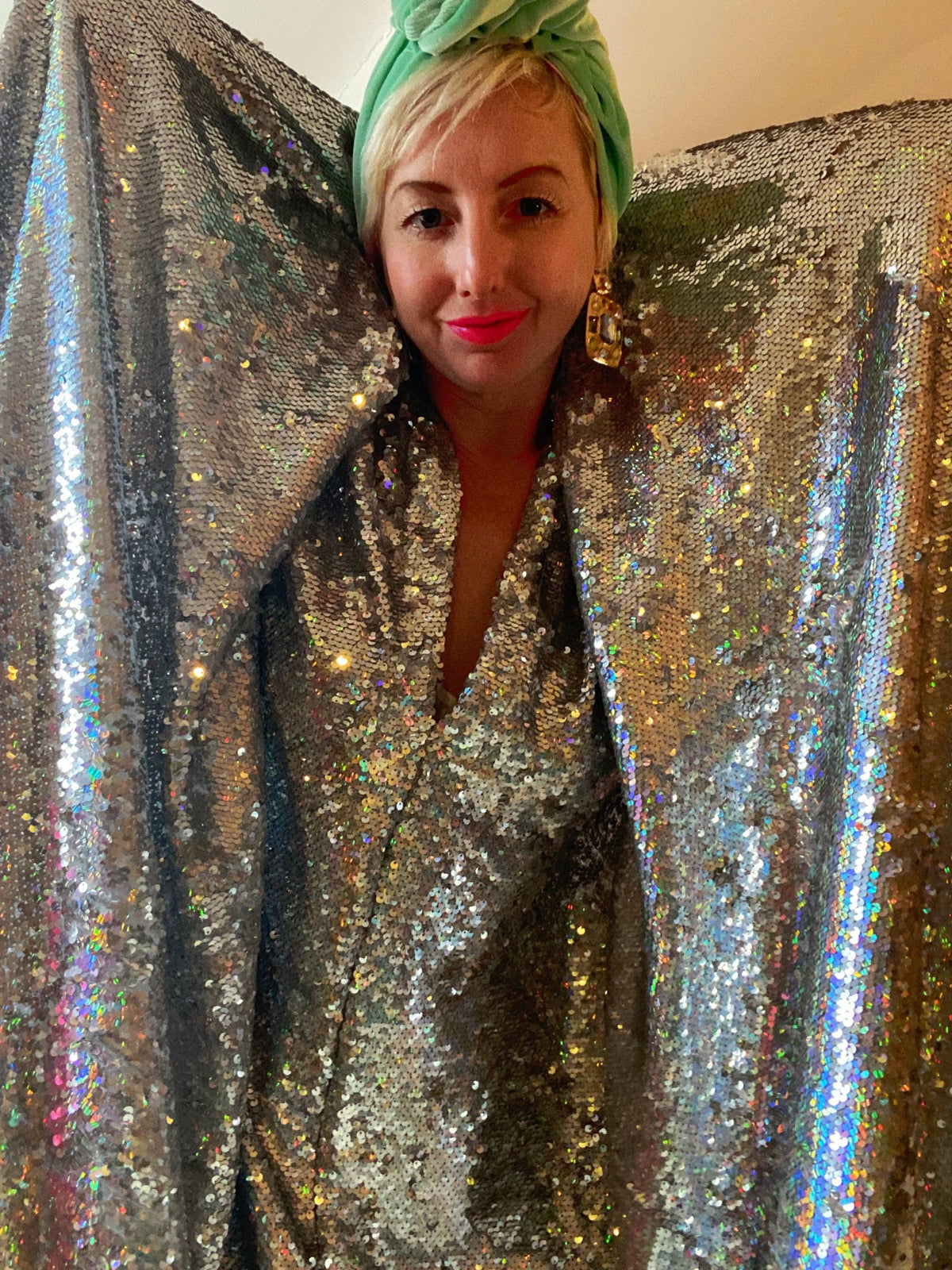 Silver Metallic Holographic/  Sequin Kaftan Gown / Dress