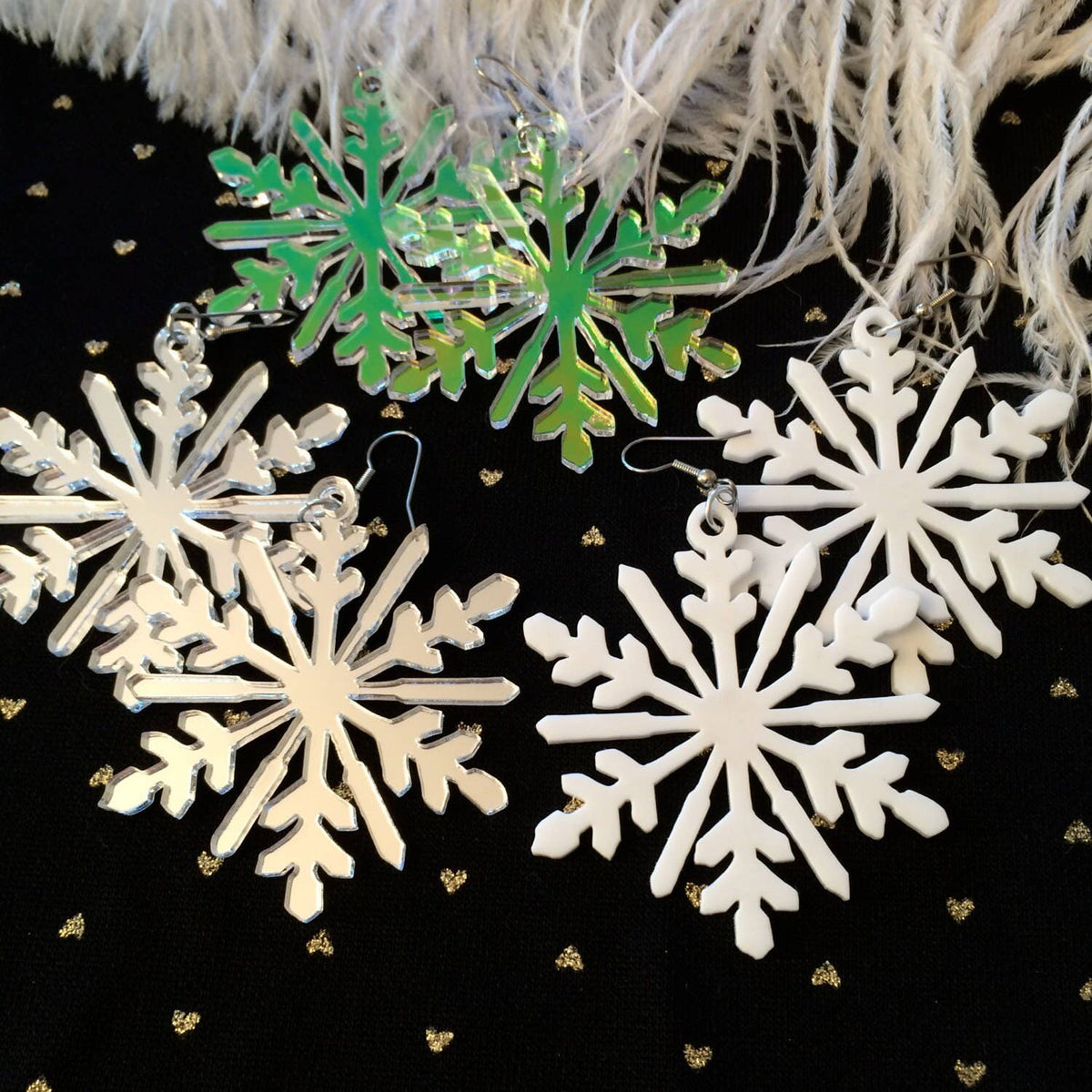 Snowflake Acrylic Laser Cut Earrings In Radiant, Silver Or White: Radiant