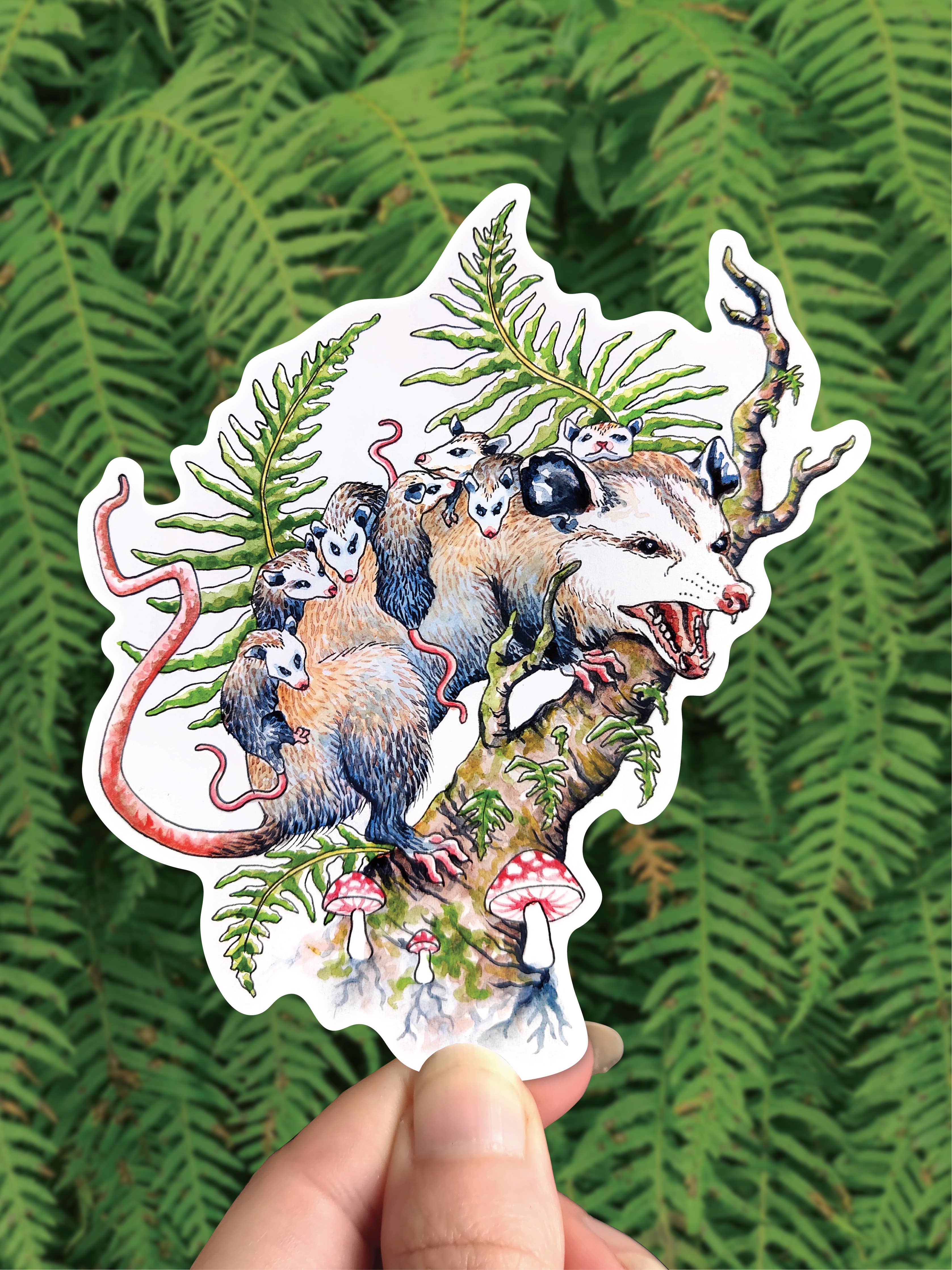 Opossum Queen - Vinyl Sticker - PNW Nature Mushroom Animal