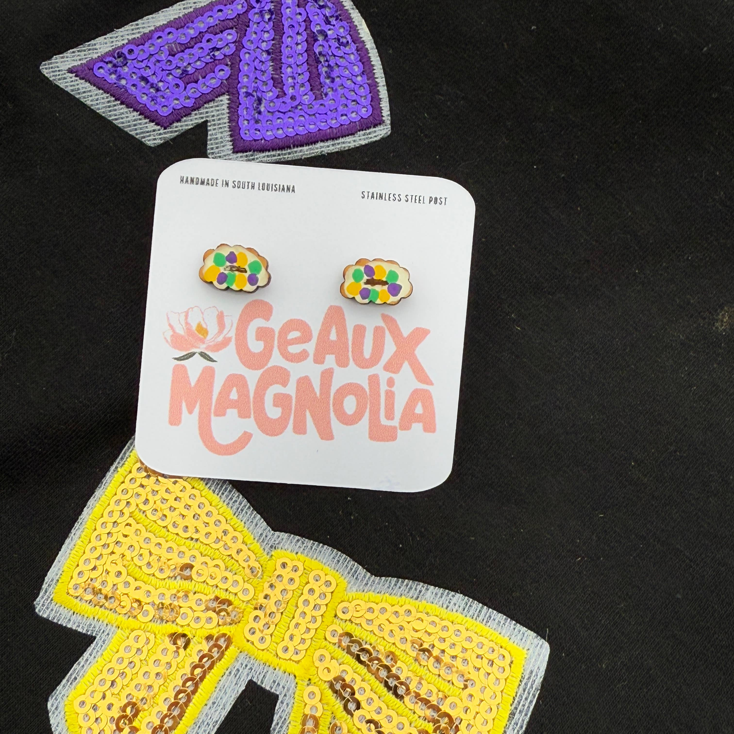 King Cake Stud Earrings Mardi Gras