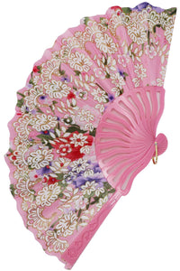Rose Floral Gold Glitter Shimmer Hand-Held Folding Fan