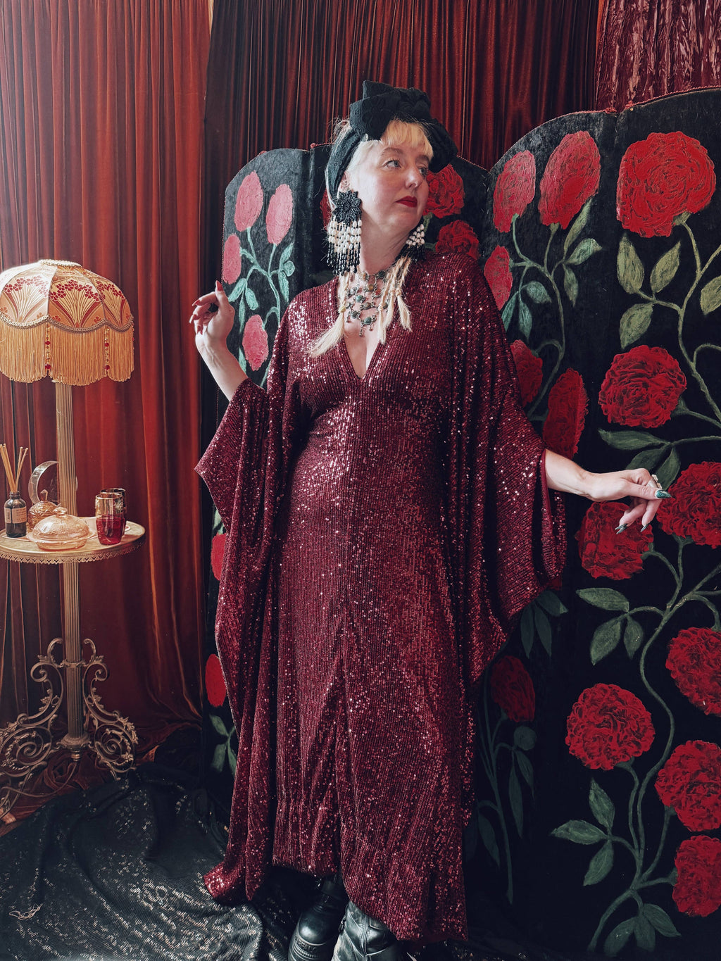 Blood Moon Sequin V-Neck Kaftan Gown