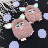 Rose Pink Furry Furby Earrings, Laser Cut Acrylic, Plastic Jewelry