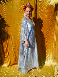 Silver Metallic Holographic/  Sequin Kaftan Gown / Dress