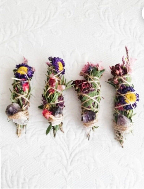 Amethyst, Sage, Rosemary, Lavender and Wild Flower Smudge Stick