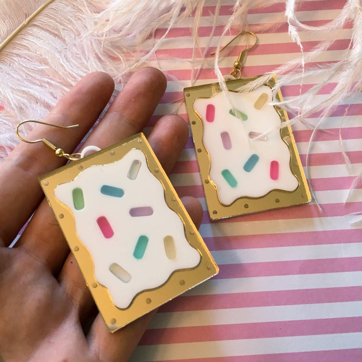 Rainbow Pop Tart Earrings, Laser Cut Acrylic, Plastic Jewelry