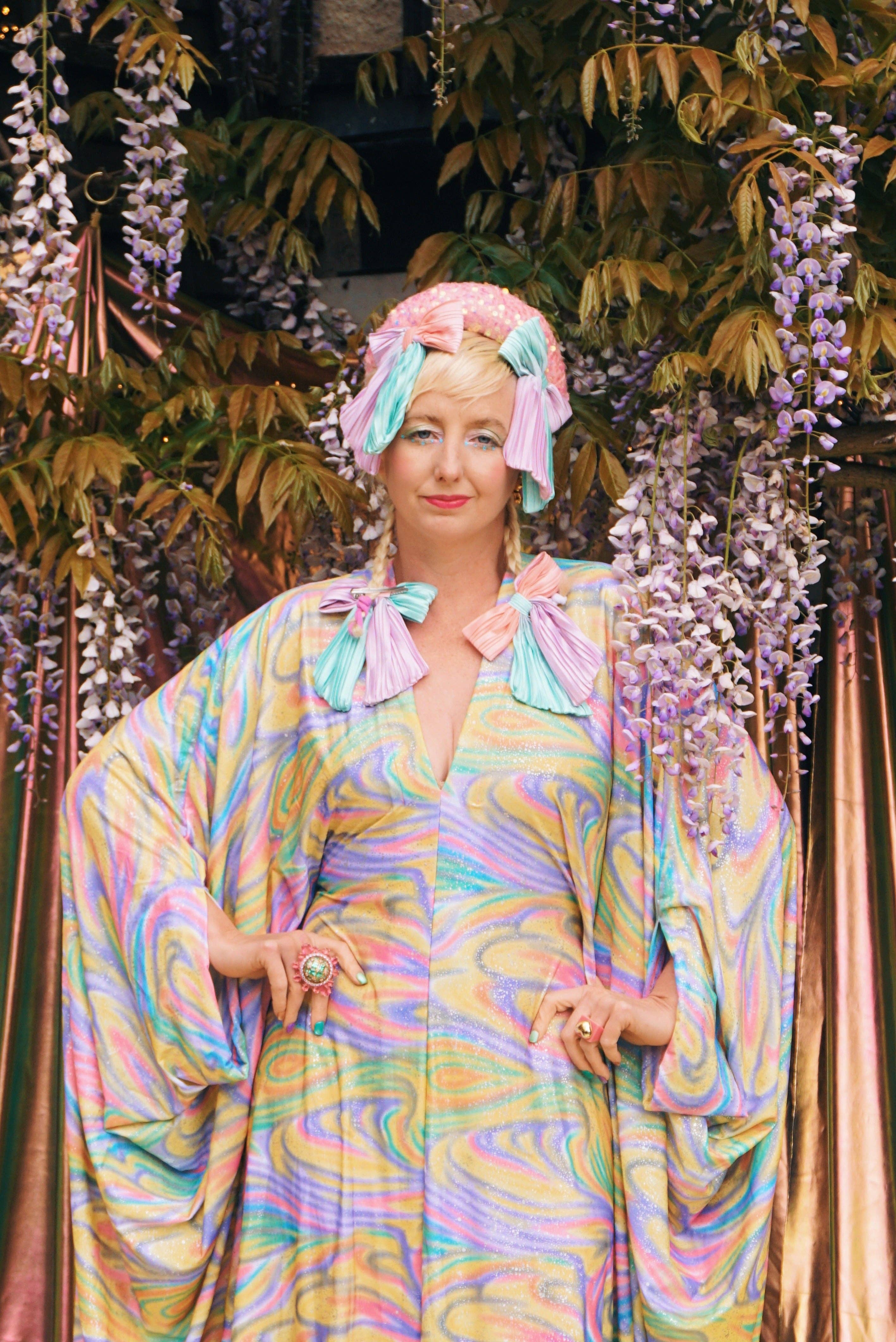 Psychedelic Dream Print V-Neck Kaftan Gown