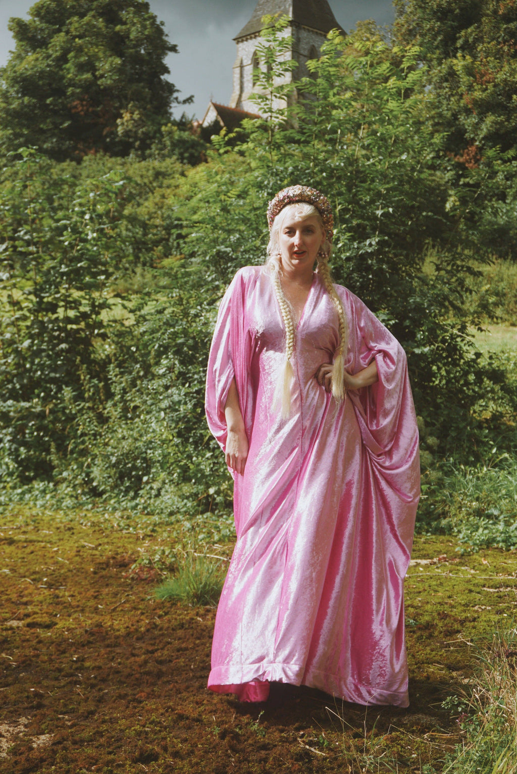 Effortless Velvet Ballerina Pink kaftan Gown
