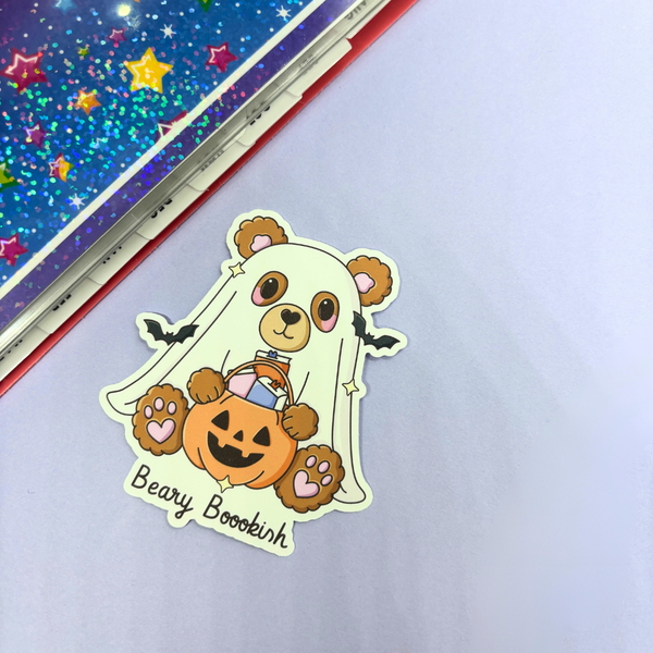 Beary Bookish Ghost Bear  | Sticker Die Cut