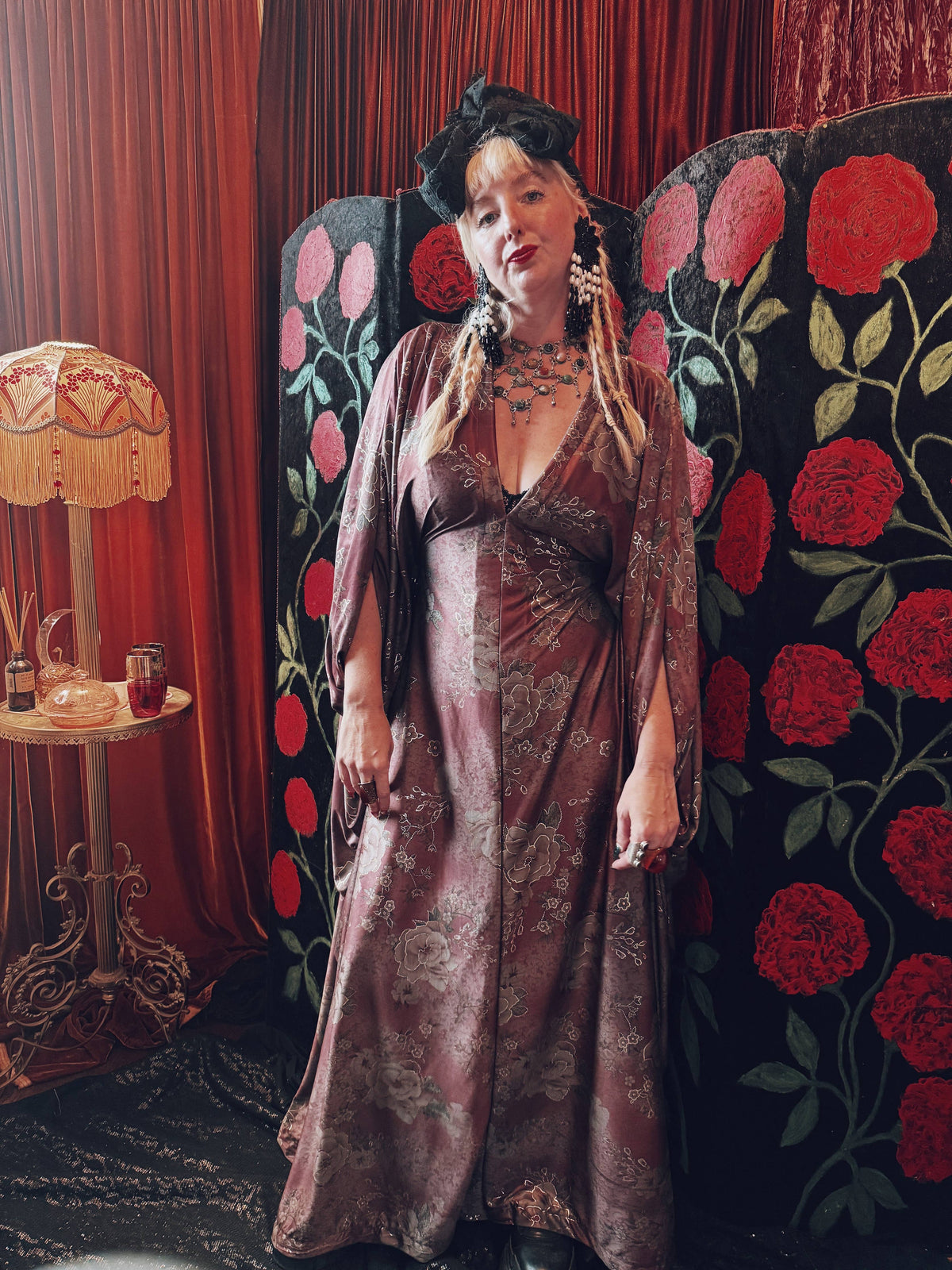 Rose Harvest Slinky V-Neck Kaftan Gown