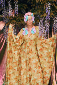 Amber Floral Print V-Neck Kaftan Gown