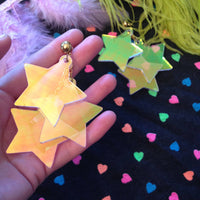 Radiant Stars Holographic Earrings, Laser Cut Acrylic, Plastic Jewelry