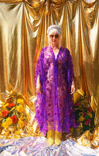 Desert Amethyst Lace Sequin V-Neck Kaftan Gown