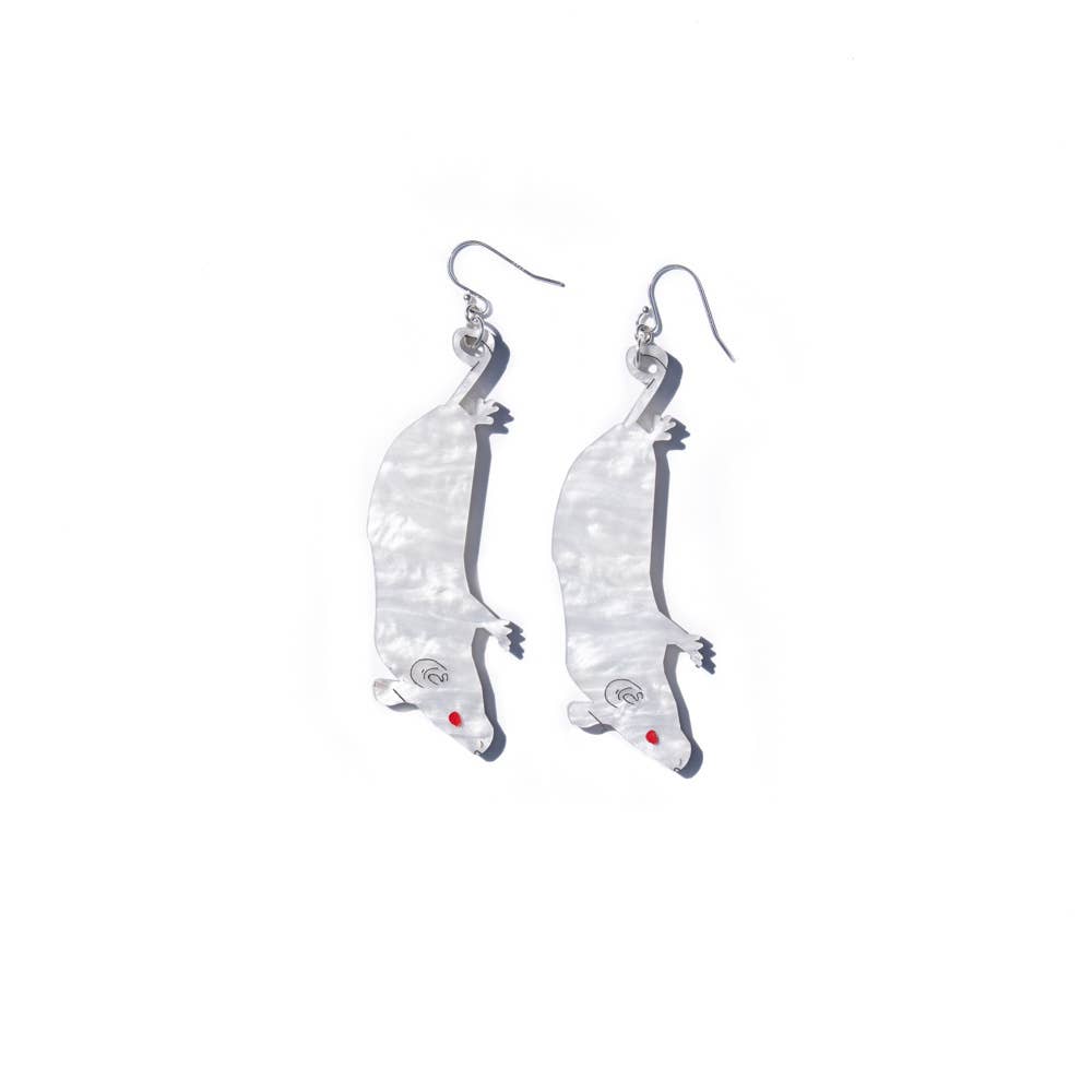 White Skeleton Mouse Earrings