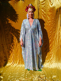 Silver Metallic Holographic/  Sequin Kaftan Gown / Dress