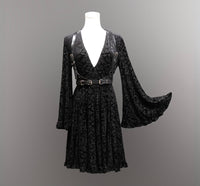 Nyx - Bell Sleeved Velvet Damask Dress with Harness - READY TO SHIP!