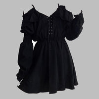 Gothic Black Off-Shoulder Lace Up Mini Dress