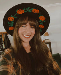 Vegan Felt Hat - XL Brim - Pumpkins