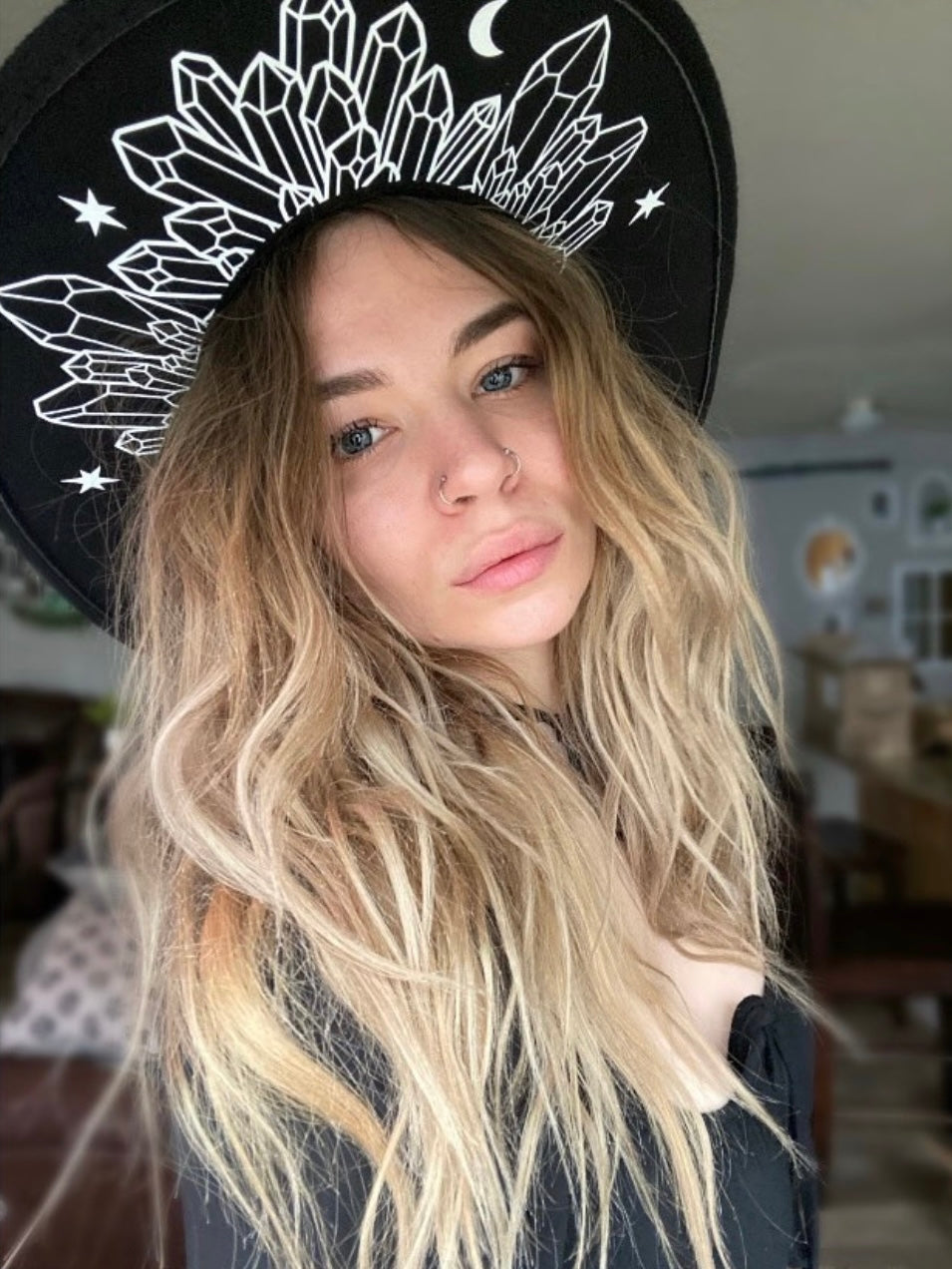 Vegan Felt Hat - XL Brim - Moonlight Crystals