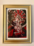 "I think I left the stove on…" Linocut Framed