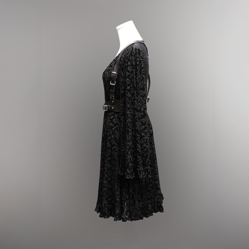 Nyx - Bell Sleeved Velvet Damask Dress with Harness - READY TO SHIP!