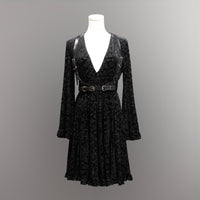 Nyx - Bell Sleeved Velvet Damask Dress with Harness - READY TO SHIP!