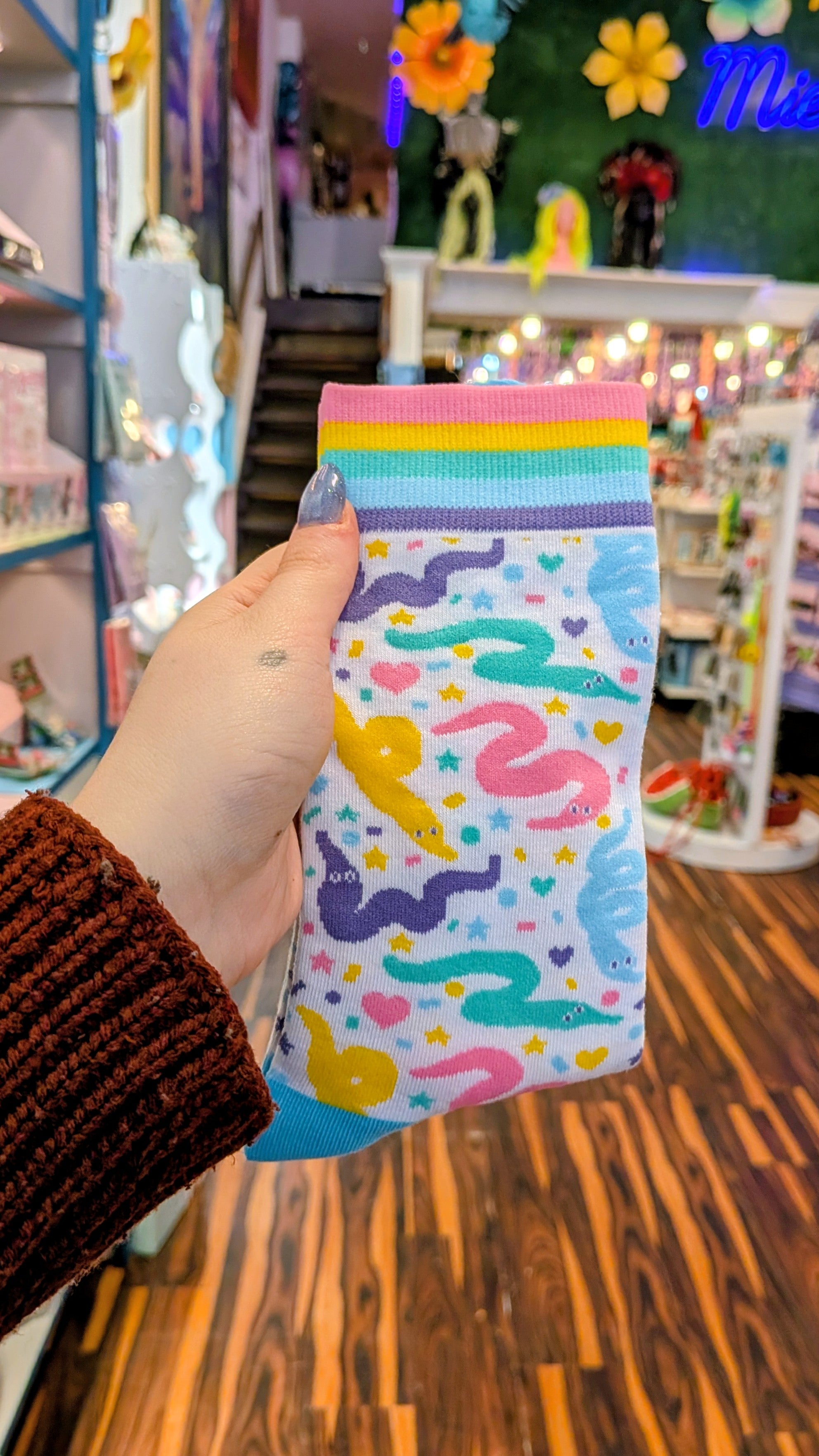 Minty Mix White Worm Socks