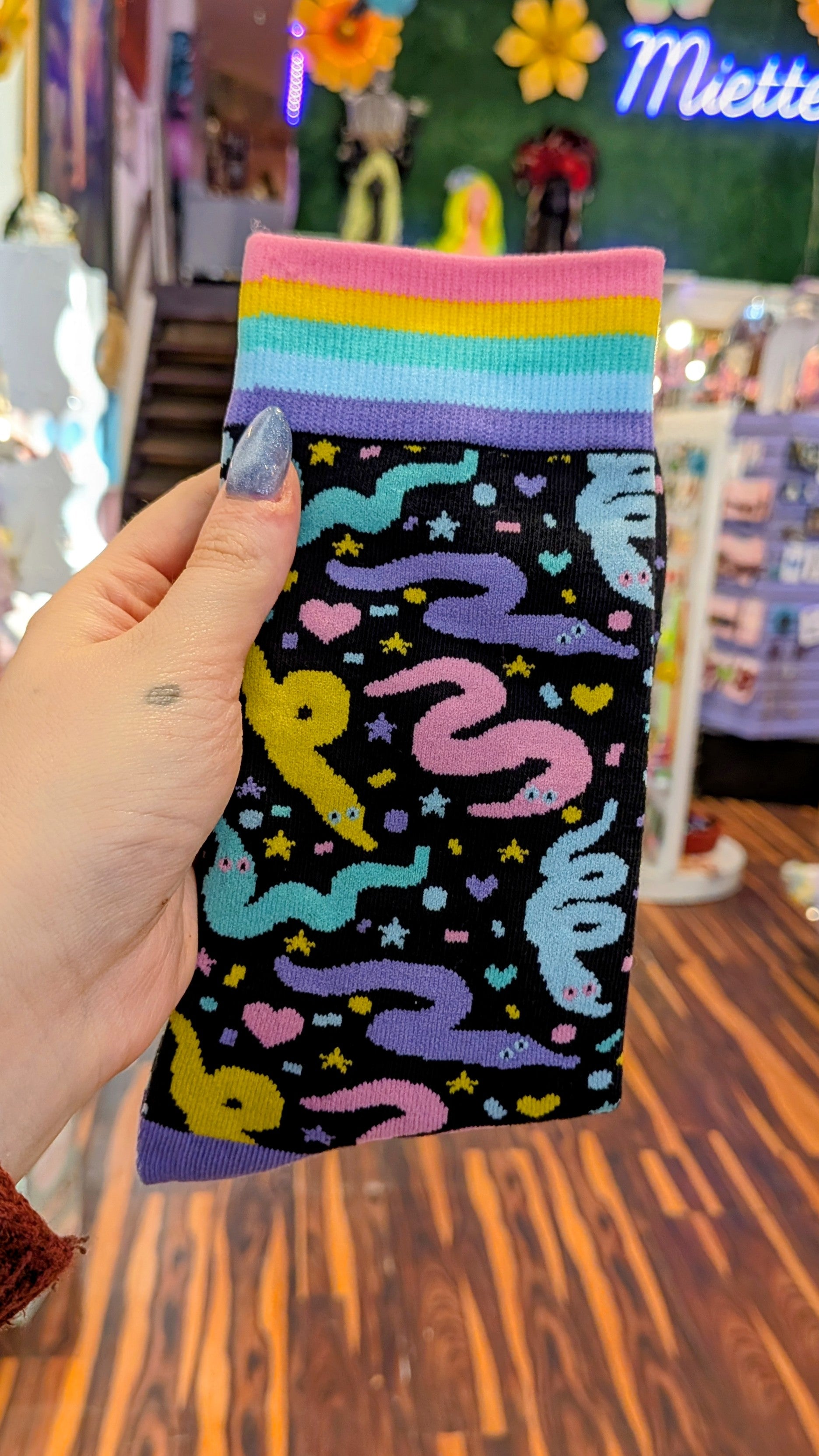 Minty Mix Black Worm Socks