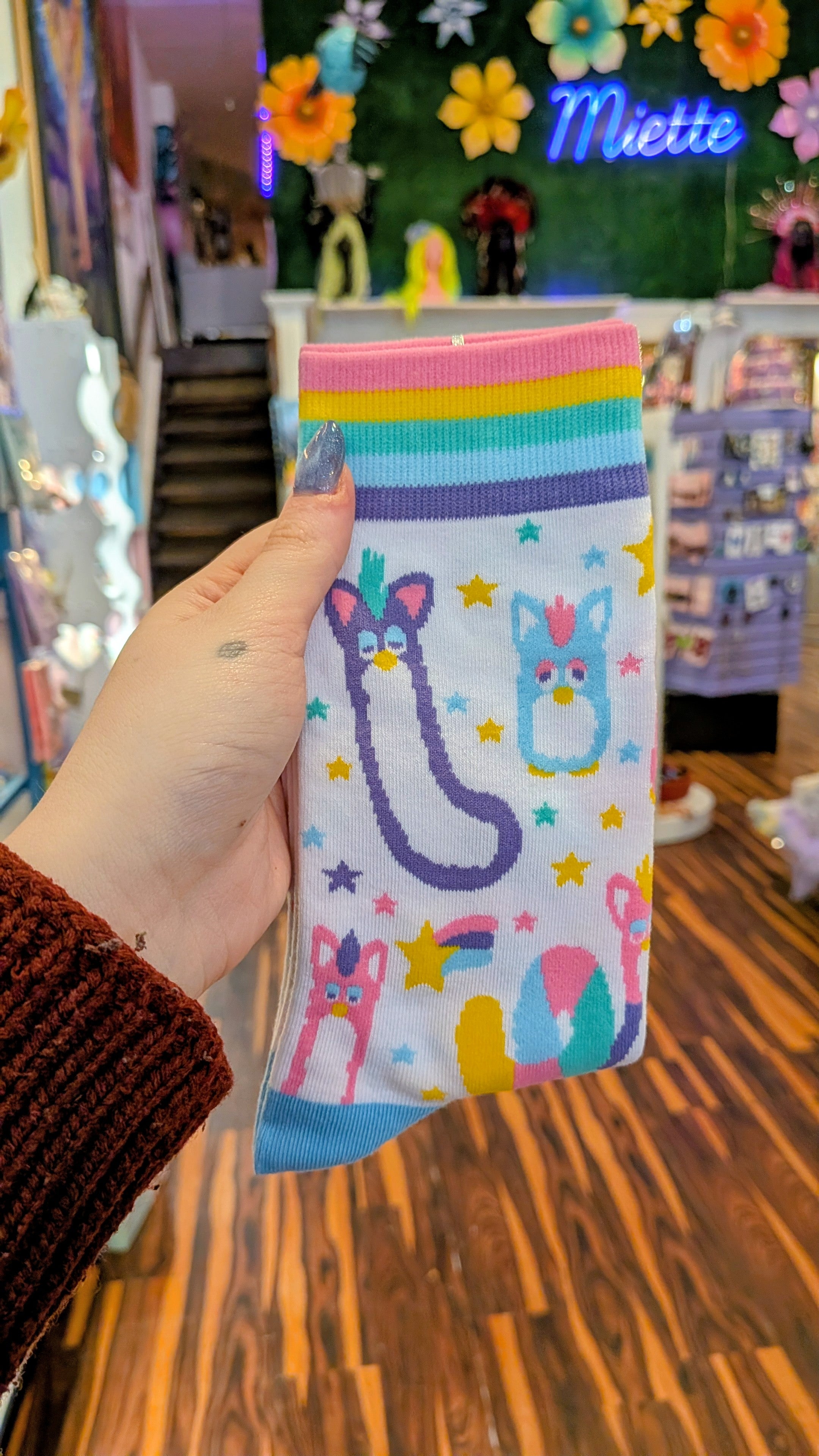 Minty Mix White Furby Socks