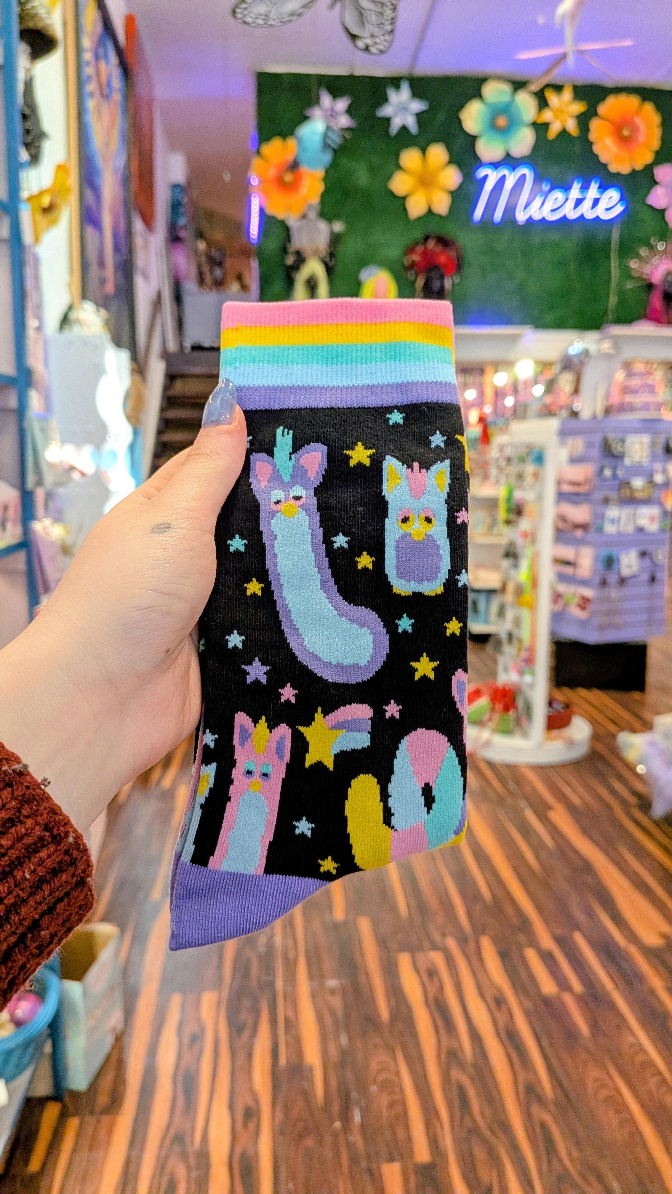 Minty Mix Black Furby Socks