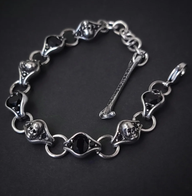 Skull Choker with Oval Crystals