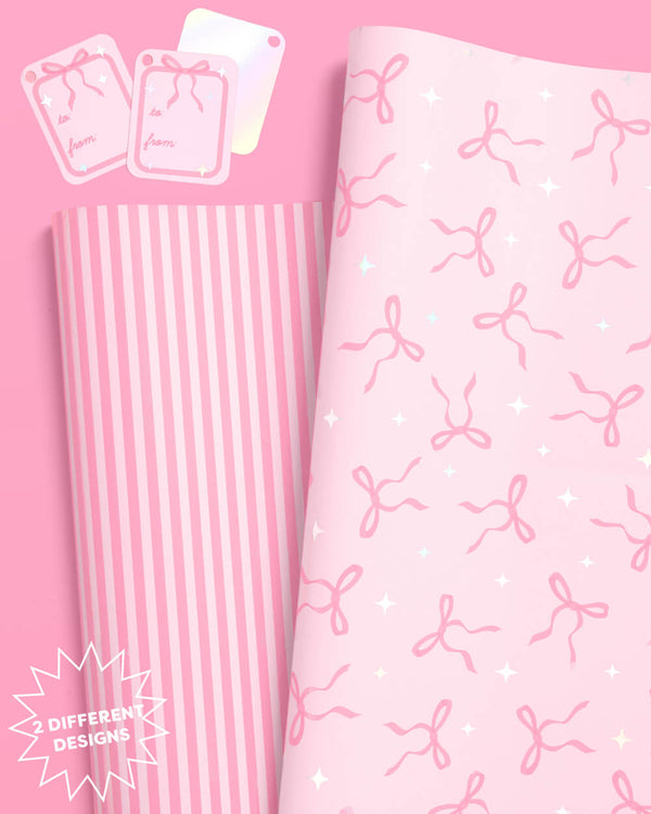 Pretty in Pink Wrapping Paper - 12 sheets + 16 tags