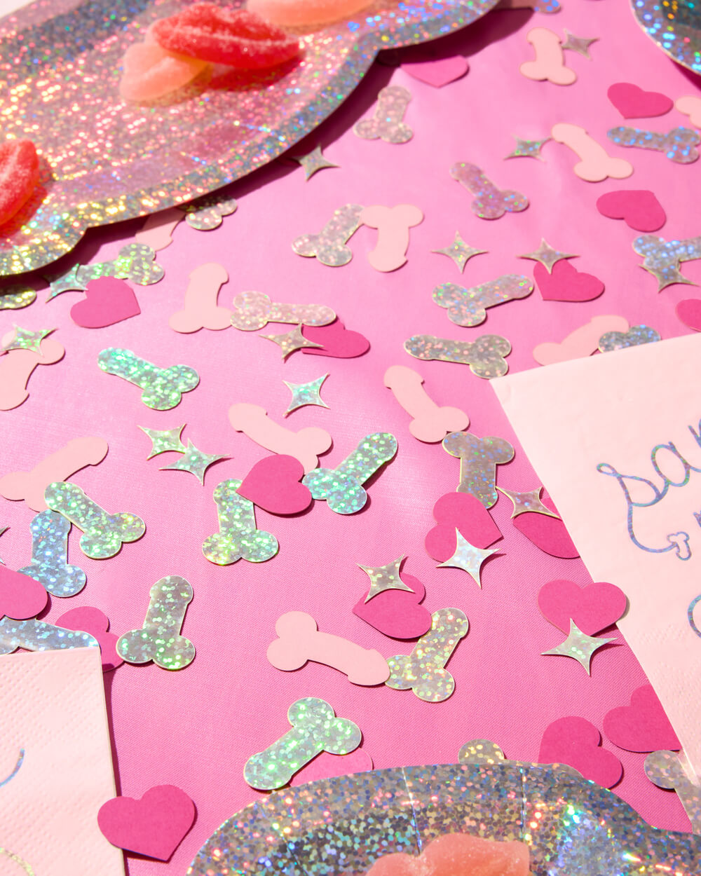 Penis Confetti - 200 pc pink + holographic confetti