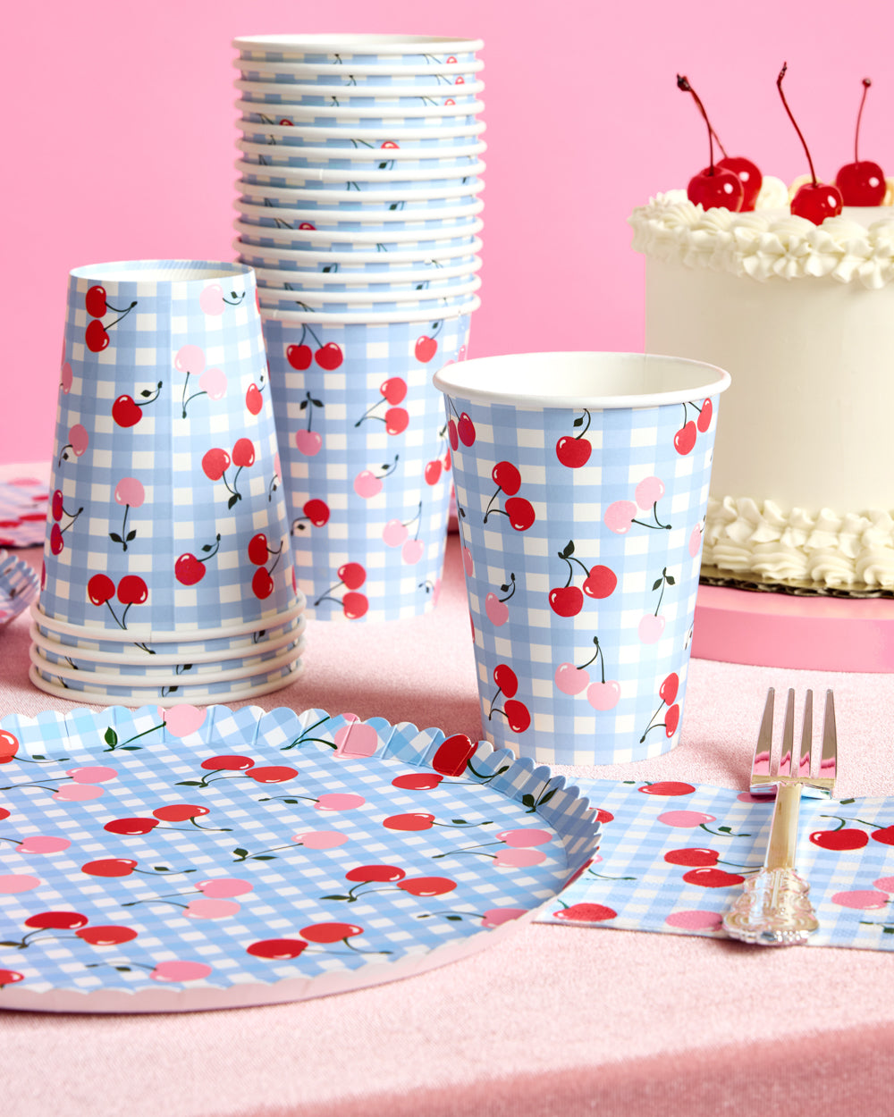 Cherry Tableware Bundle - paper plates, cups + napkins