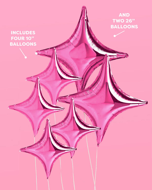 Pink Sparkle Balloon - 6 pc silver foil set