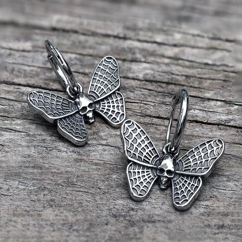 Vintage Butterfly Skull Stainless Steel Hoop Earrings