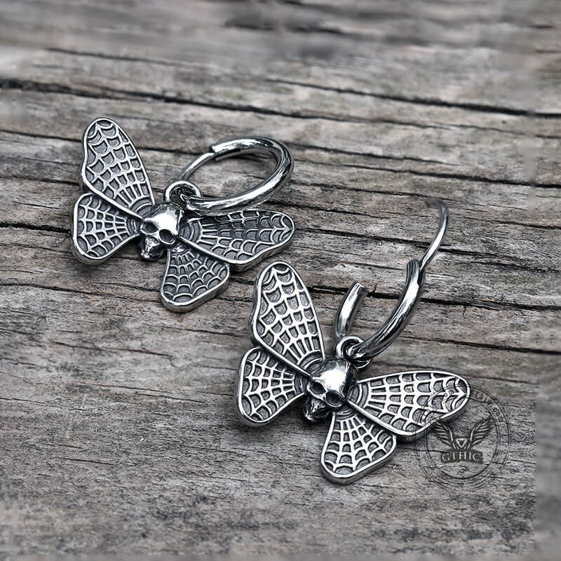 Vintage Butterfly Skull Stainless Steel Hoop Earrings