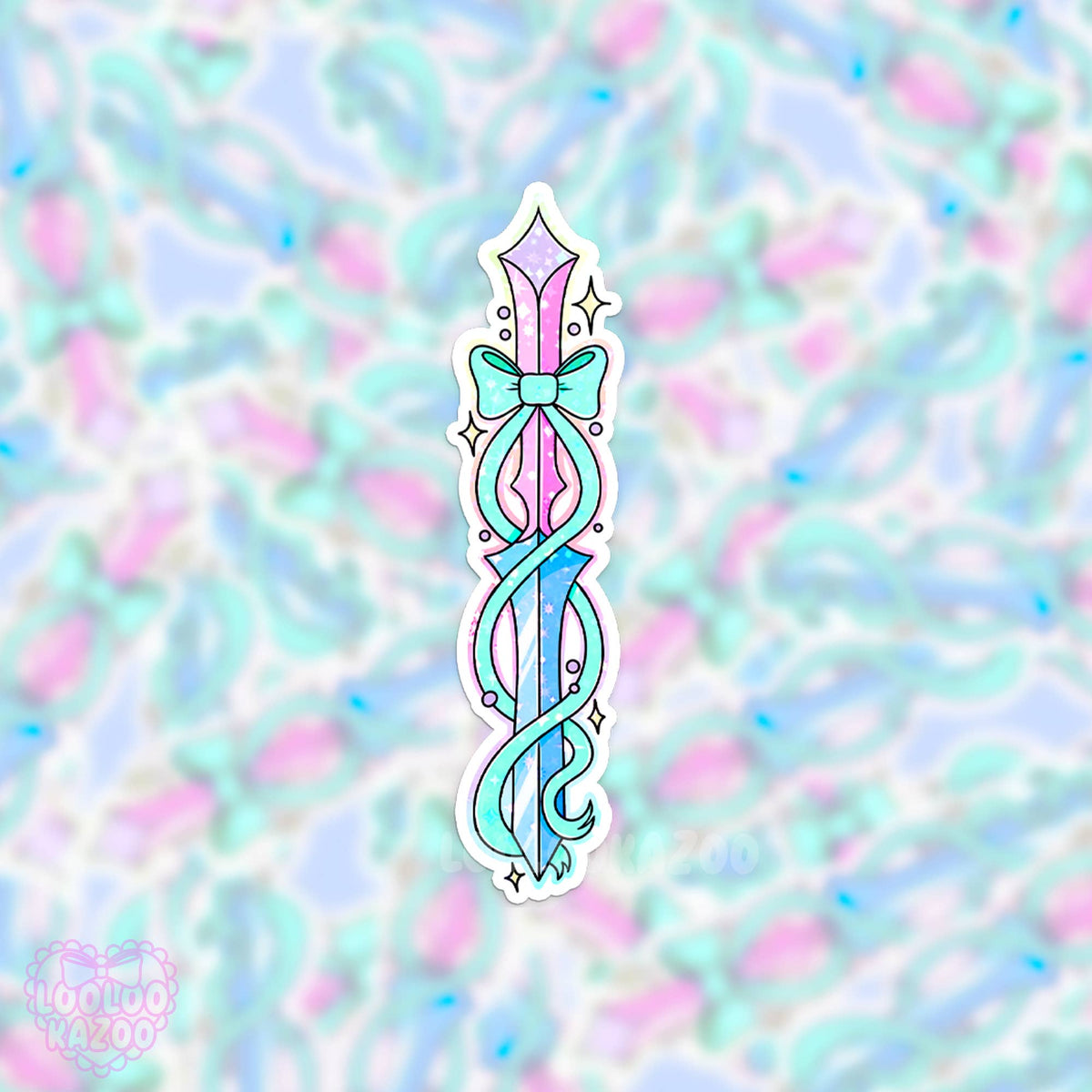 Holographic Kawaii Sword Gamer Girl Pastel Vinyl Sticker