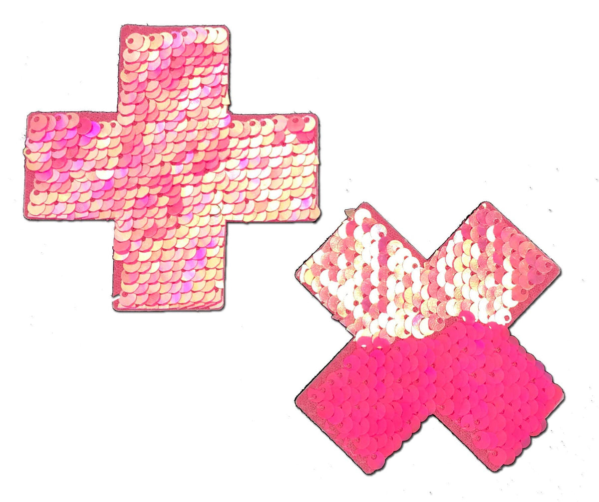 Plus X: Hot Pink & Matte Pink Sequin Cross Nipple Pasties