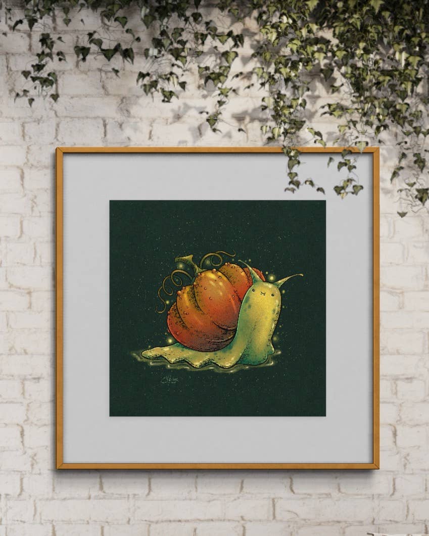 Pumpkin Snail 8x8 Art Print | spooky | goblincore | forest