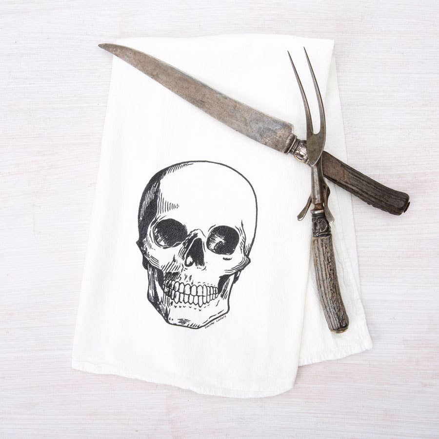 Skull Flour Sack Tea Towel - Halloween Decor