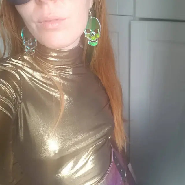 Sweet Skull Acrylic Earrings In Sparkle Lime Green, Silver, Or Radiant