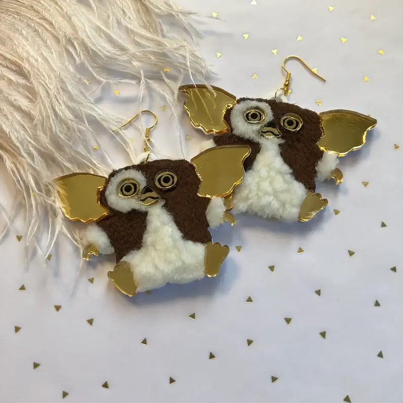 Gizmo Furry Earrings, Laser Cut Acrylic, Plastic Jewelry