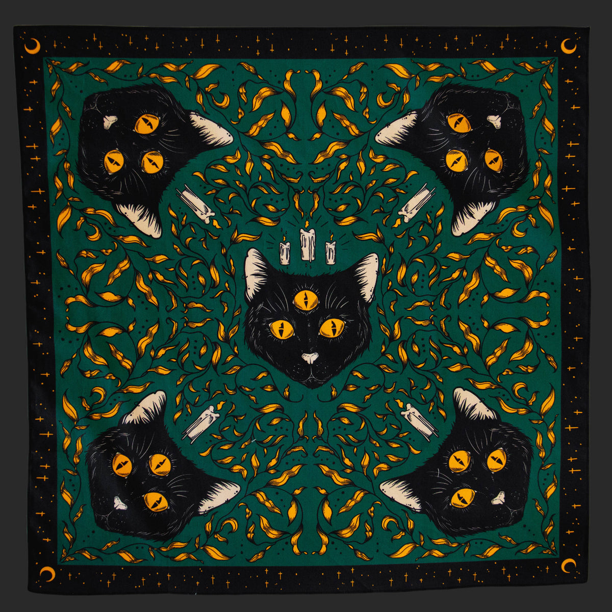 Witchy Black Cat Altar Cloth, Wall Hanging, Bandana