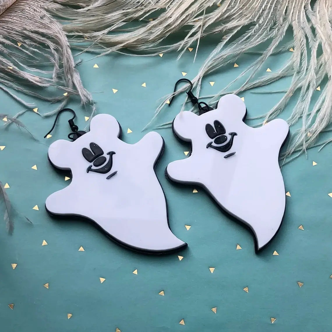 Mickey Mouse Ghost Earrings, Laser Cut Acrylic, Costume Hall