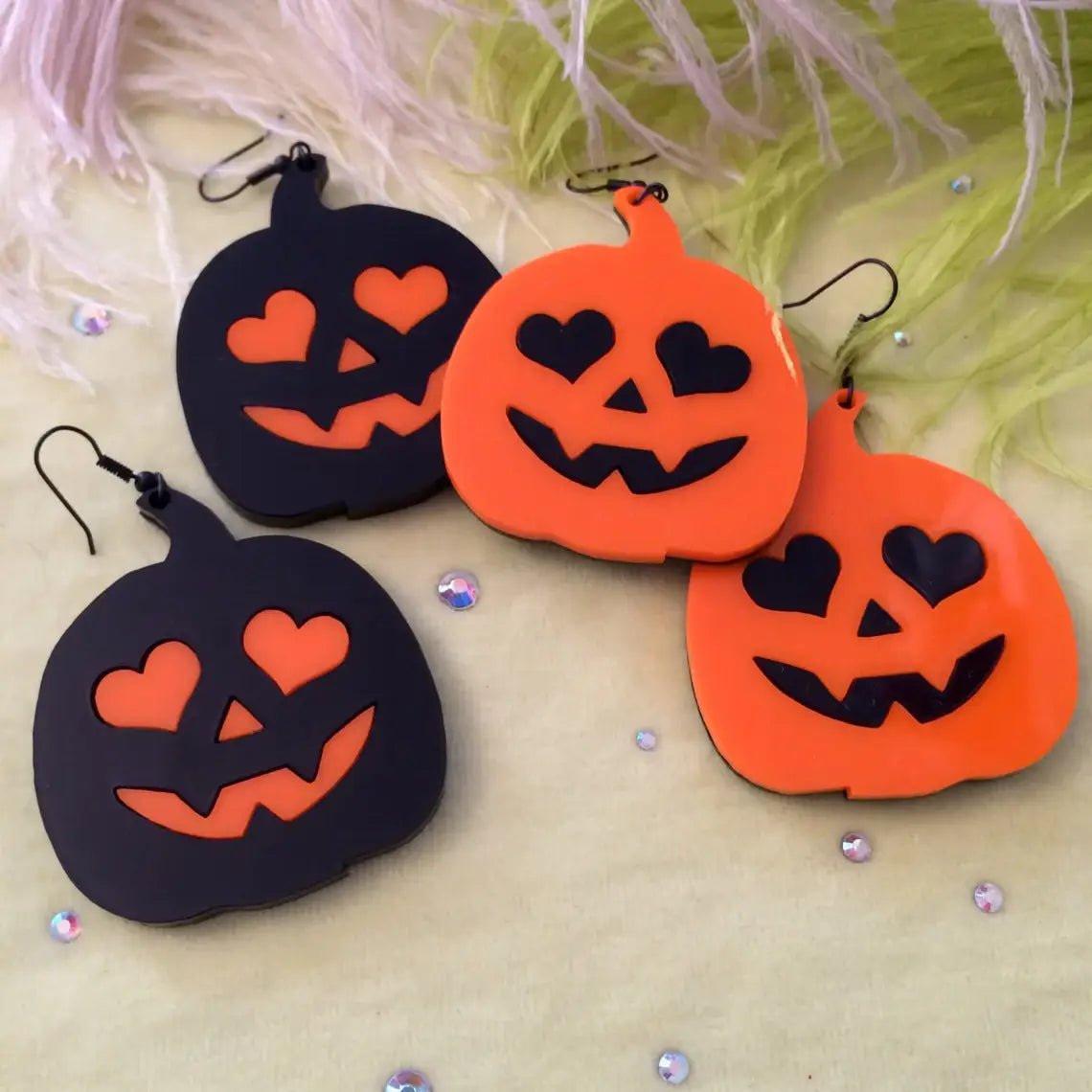 Pumpkin Jack O Lantern Acrylic Earrings in ORANGE or BLACK
