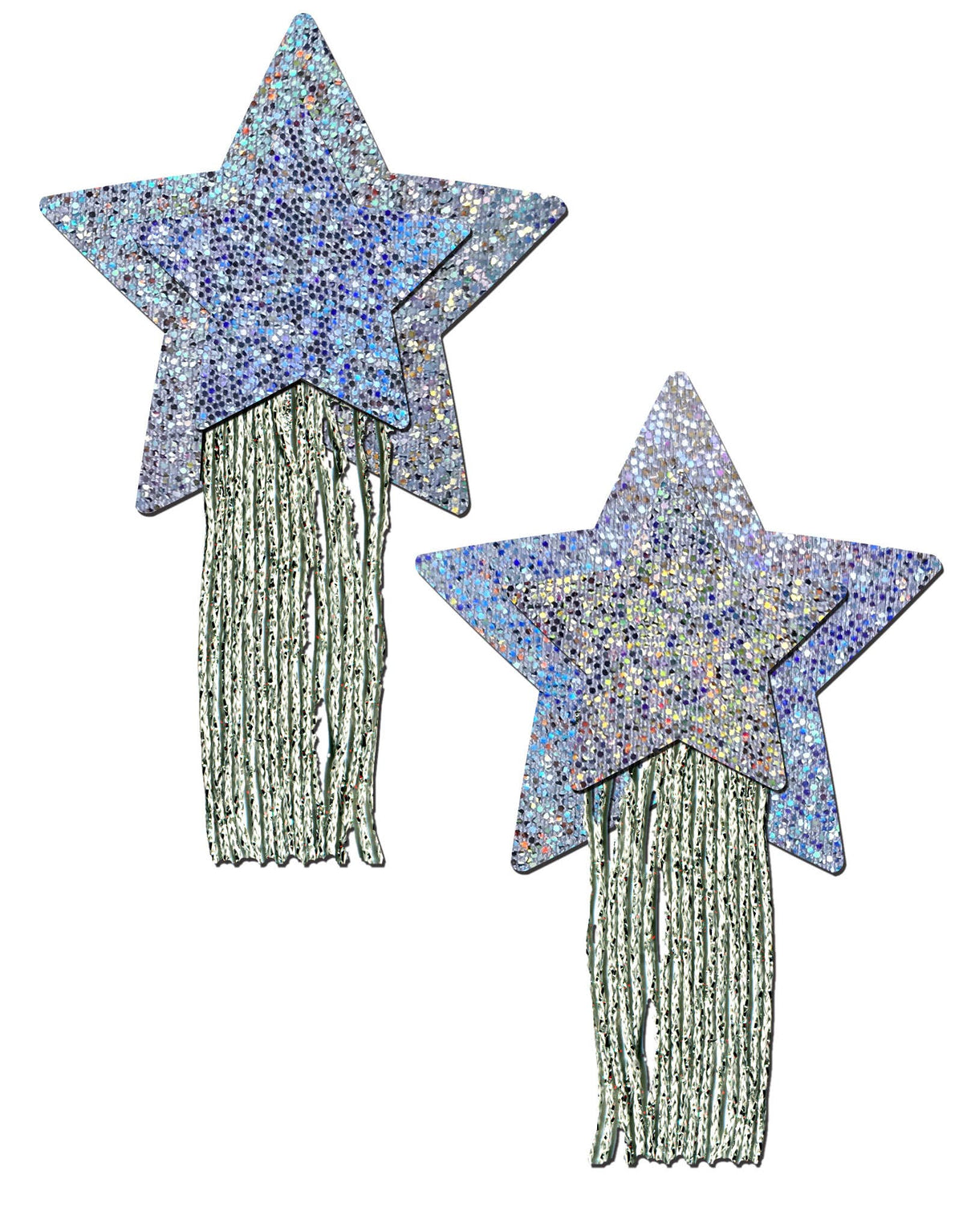 Star Tassel Pasties: Silver Glitter Star with Fringe Pasties